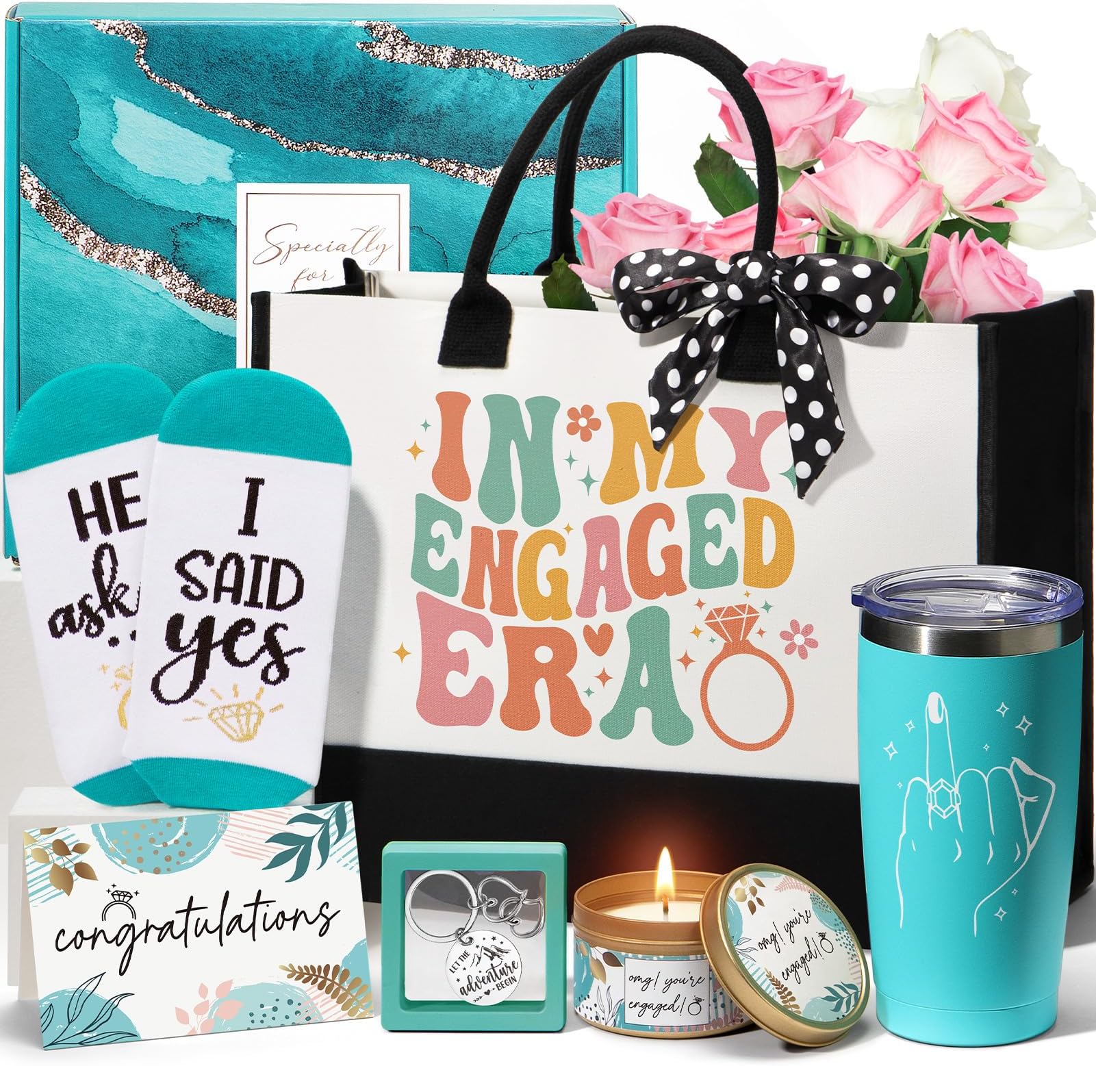 MAYICIVOEngagement Gifts for Her Women, Bridal Shower Gifts for Bride to Be, Bachelorette Gifts for Bride Future Mrs, Fiance Gifts for Women Newly Engaged Gifts Engagement Party Gift Basket w/Canvas Tote Bag