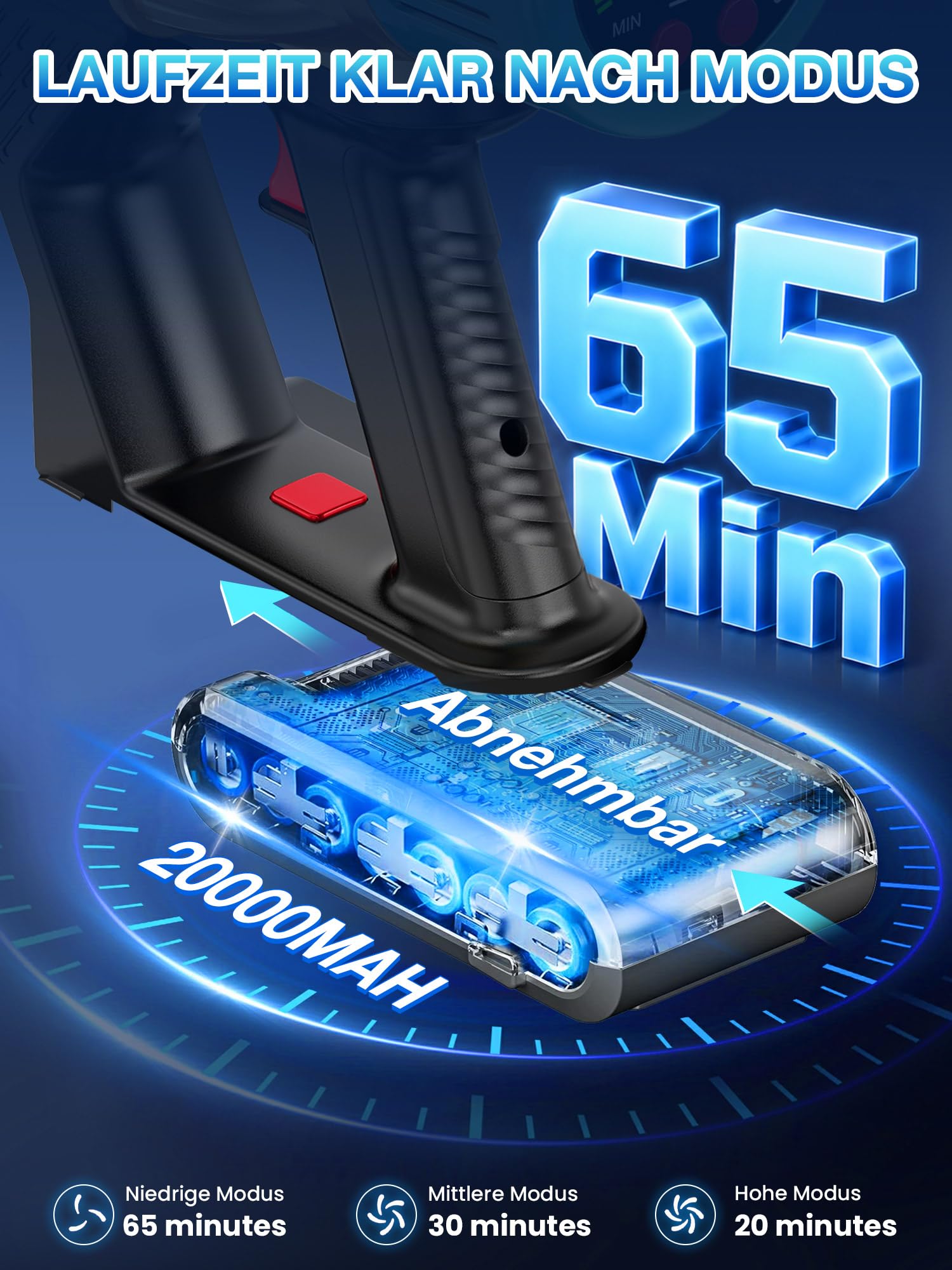 Akku Staubsauger Kabellos 650W 50KPA mit V-Anti-Tangle Bürste