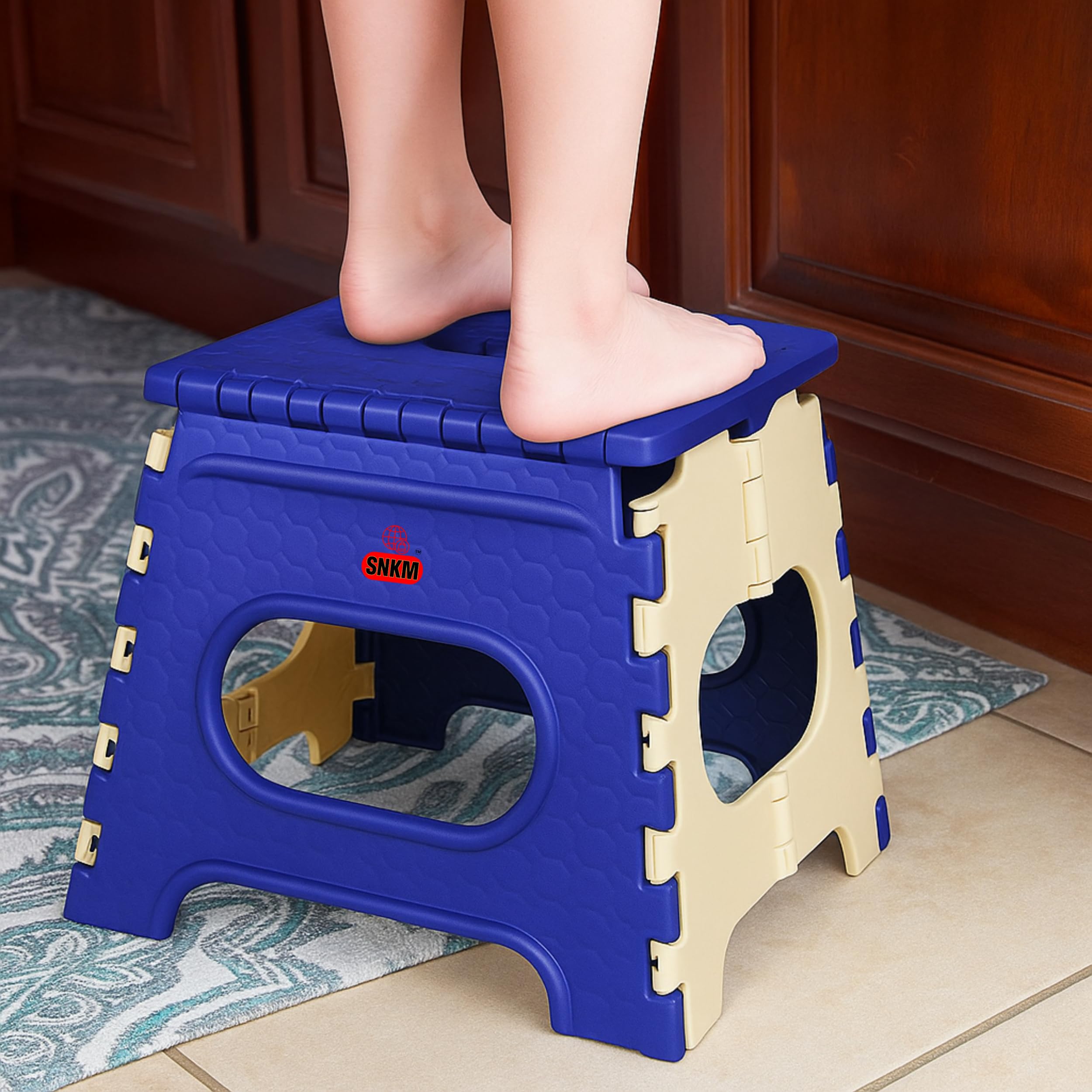 SNKM® - Plastic Folding Step Stool 12 Inch Load 90kgs Opens Easily with One Flip Ideal for Home, Kitchen, Living Room, Bedroom, Office, Bathroom and Outdoor Use Multicolour Pack of 1-picture-19