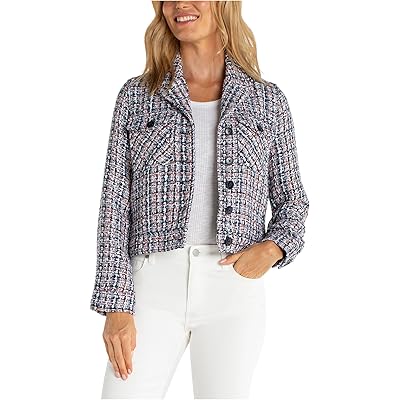 Liverpool Los Angeles Button Front Plaid Bloucle Jacket navy multi plaid