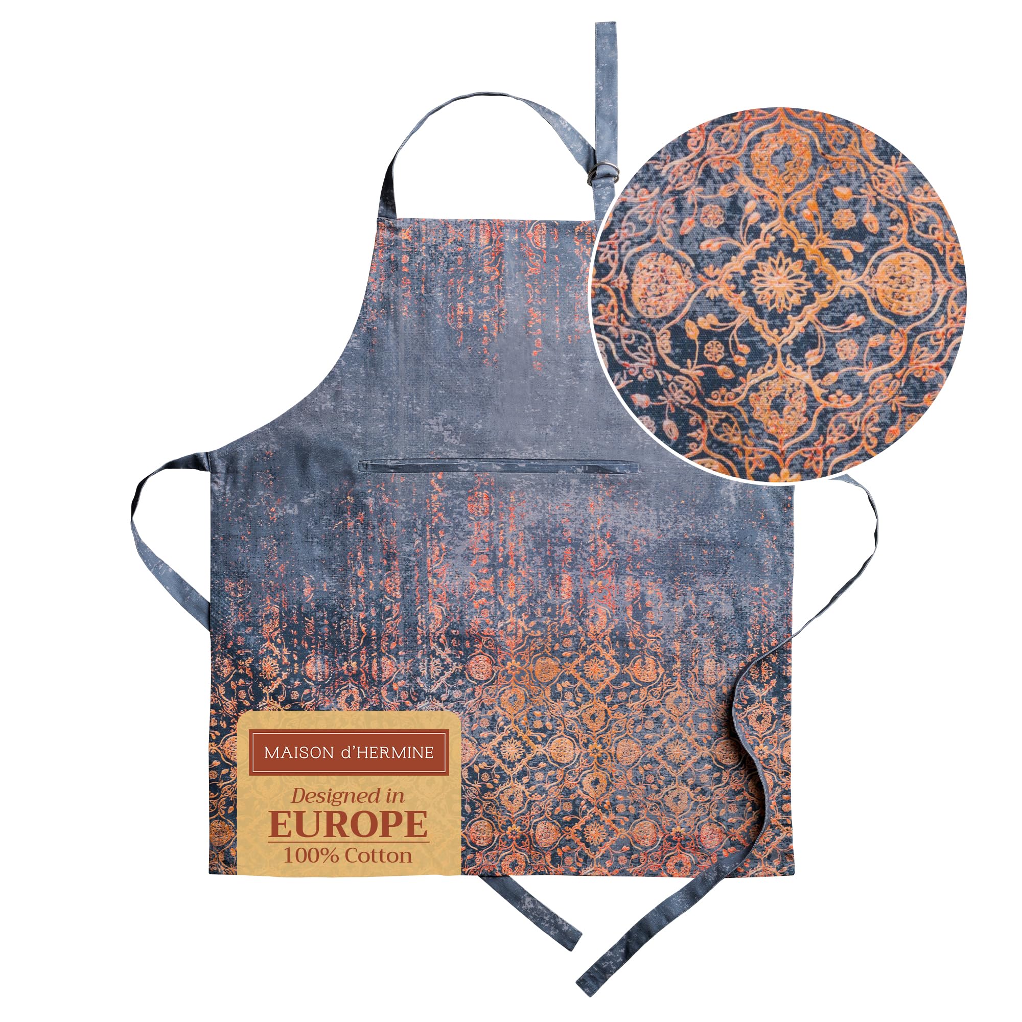Maison d' Hermine Imperfection Delantal de cocina 100% algodón con cuello ajustable y bolsillo central oculto con lazos largos para mujer | Hombres | Chef,70 cm x 85 cm, Día Madre