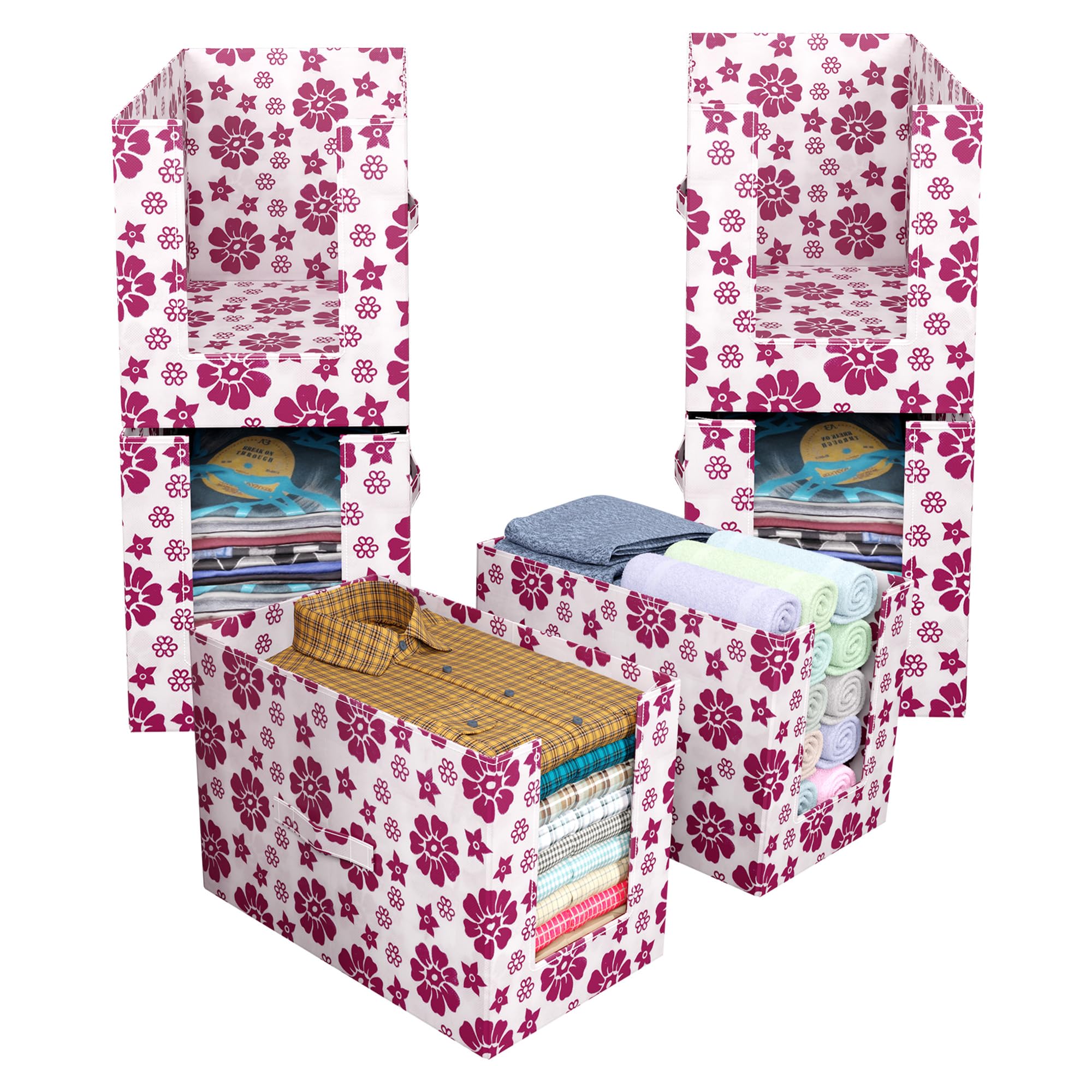 Kuber Industries Floral Print Shirt Organizer for Wardrobe|Foldable Non Woven Shirt Stacker|Designer Cupboard Organizer for Clothes |Clothes Storage box|Pack of 6 (Pink) (B0C4GXTV5P) Amazon Price History, Amazon Price Tracker