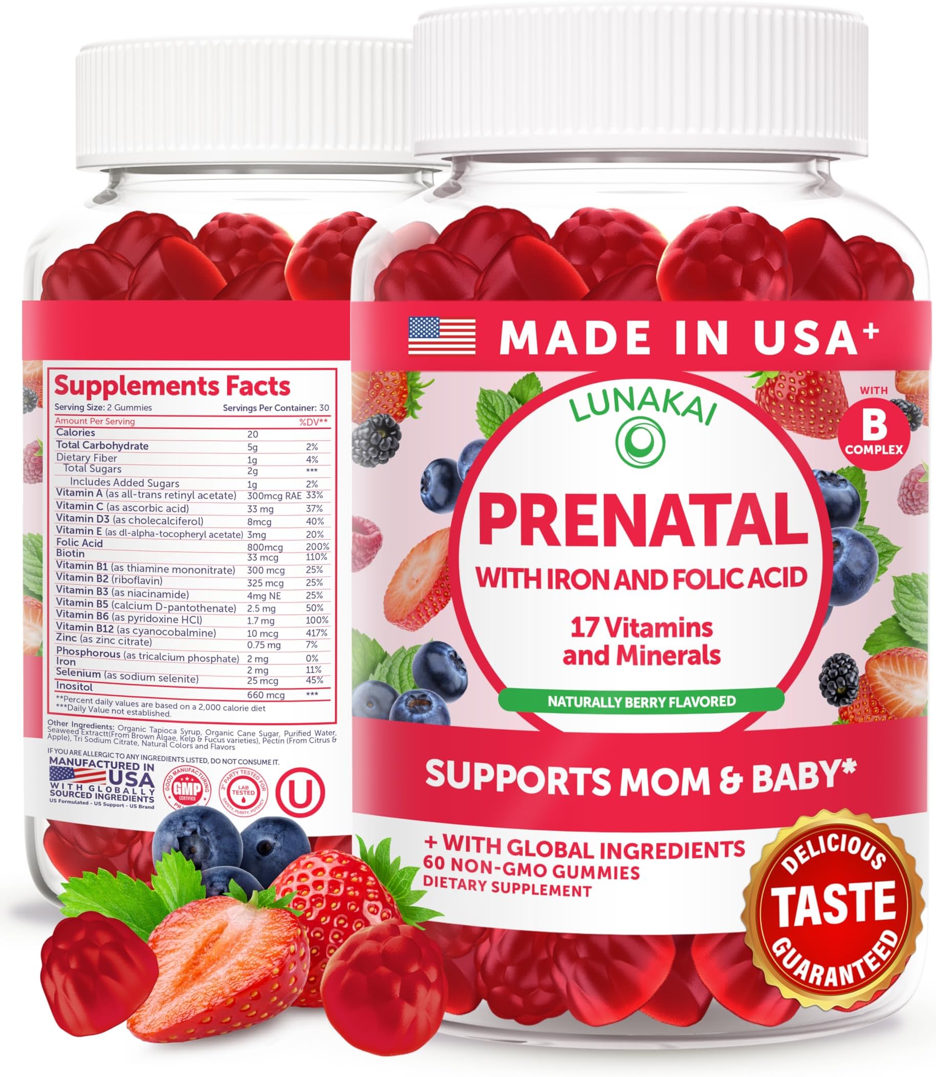 Prenatal Vitamins with Iron & Folic Acid - Proprietary Formula Pregnancy Multivitamin Gummies for Women, 60 Count