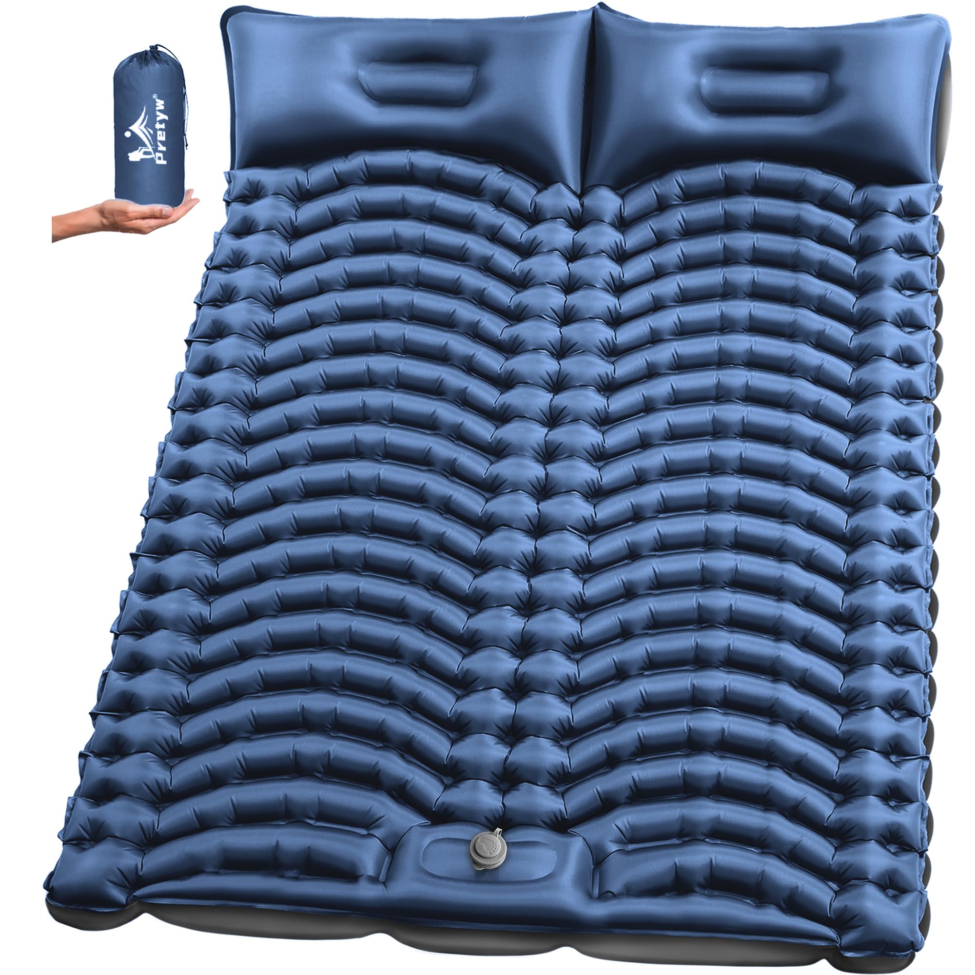 Double Camping Sleeping pad with Pillow &amp; Built-in Foot Pump