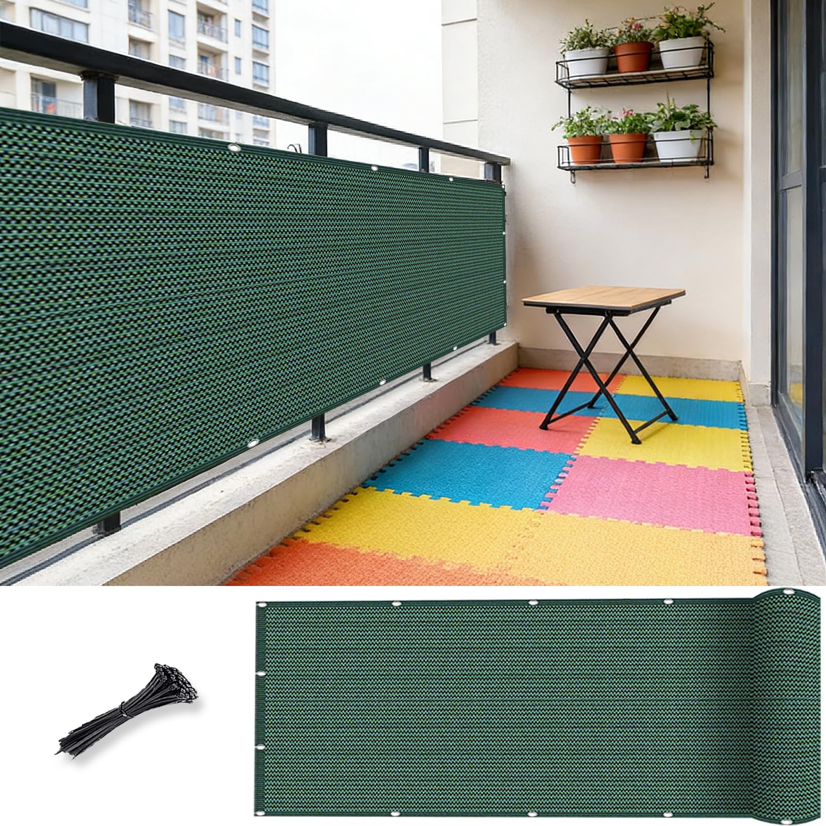 Osłona Balkonowa 30 x 820 cm HDPE 220 G M² Bez Wiercenia, Nieprzejrzysta, Odporna Na Uv, Odporna Na Rozdarcie, Osłony Ochronne Na Patio Z Oczkami I Linką Do Balkon Taras, Ciemnozielony