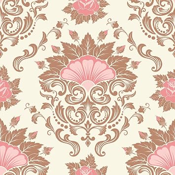 17.5"317" Damask Peel and Stick Wallpaper Pink Wallpaper Vintage Removable Wall Paper for Bedroom Kitchen Walls Decorative Stick on Pink Wall Paper for Girls Nursery Dresser Living Room