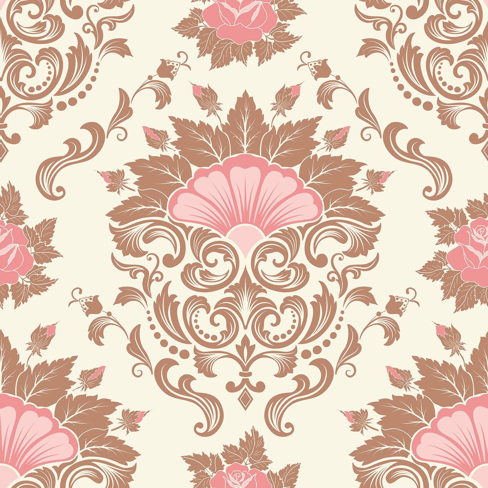HelloWall Floral Damask Wallpaper 17.5"×160" Pink Damask Peel and Stick Wallpaper for Bedroom Bathroom Cabinets Vintage Removable Stick and Peel Wall