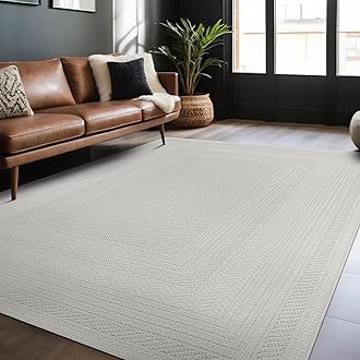Micro Loop Indoor Rug White 6x9 Boho Geometric Neutral Area Rugs for Living Room Soft Luxury Modern Low and High Pile Durable Stain Resistant Non-Shedding Indoor Area Carpet 6 x 9