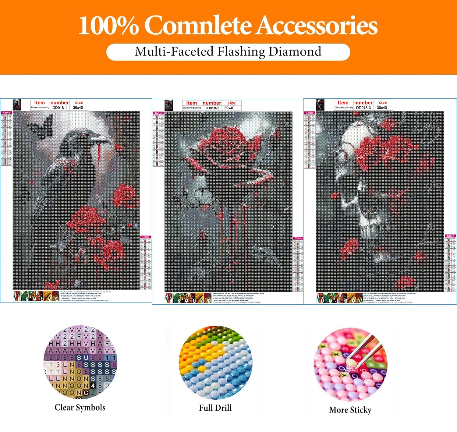 DAZZLEDOTS Kits de arte de diamantes para adultos, paquete de 3 kits de pintura de diamantes de Halloween para principiantes, calavera, redondo, 5D, puntos de diamante, manualidades para decoración de