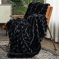 Cozy Bliss Faux Fur Throw Blanket 50x60 Black - Ultra Soft Plush Striped Warm Blanket for Couch Sofa Bed