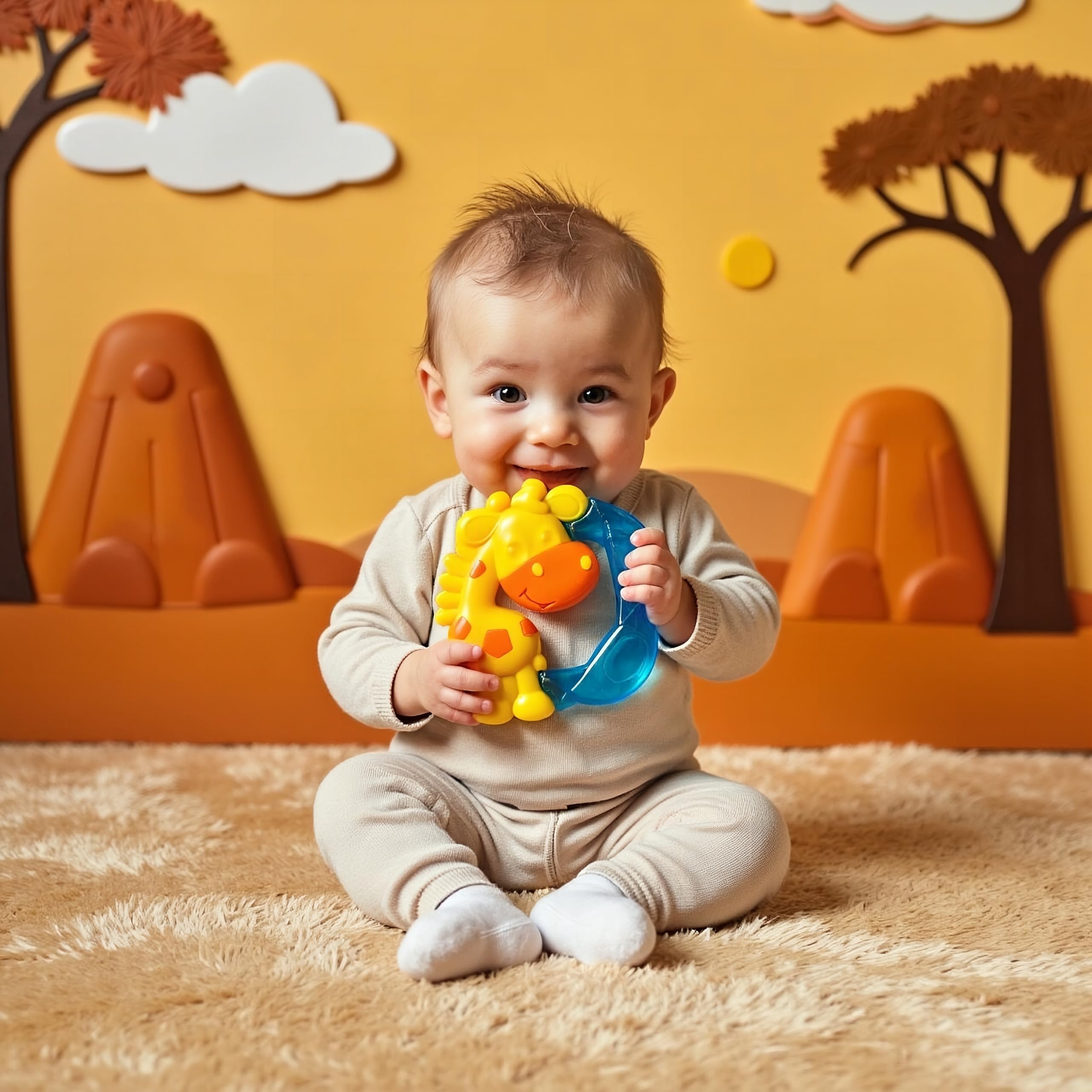 Playgro 0186336 Jerry Żyrafa chłodziwo gryzak, żółty/niebieski, mały