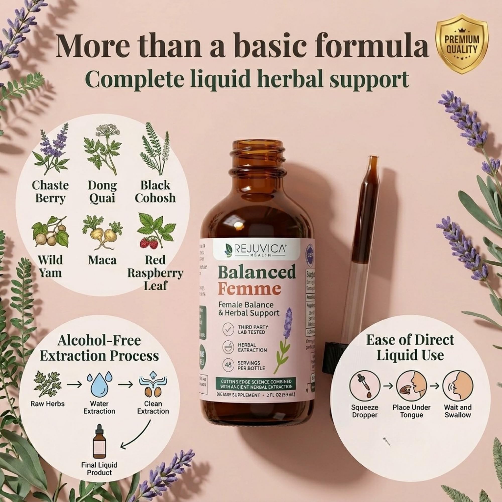 Rejuvica Health Balanced Femme - Advanced Female Balance Support Supplement - Liquid Delivery for Better Absorption - Vitex, Dong Quai, Black Cohosh, Maca & More! — Amazon image 4