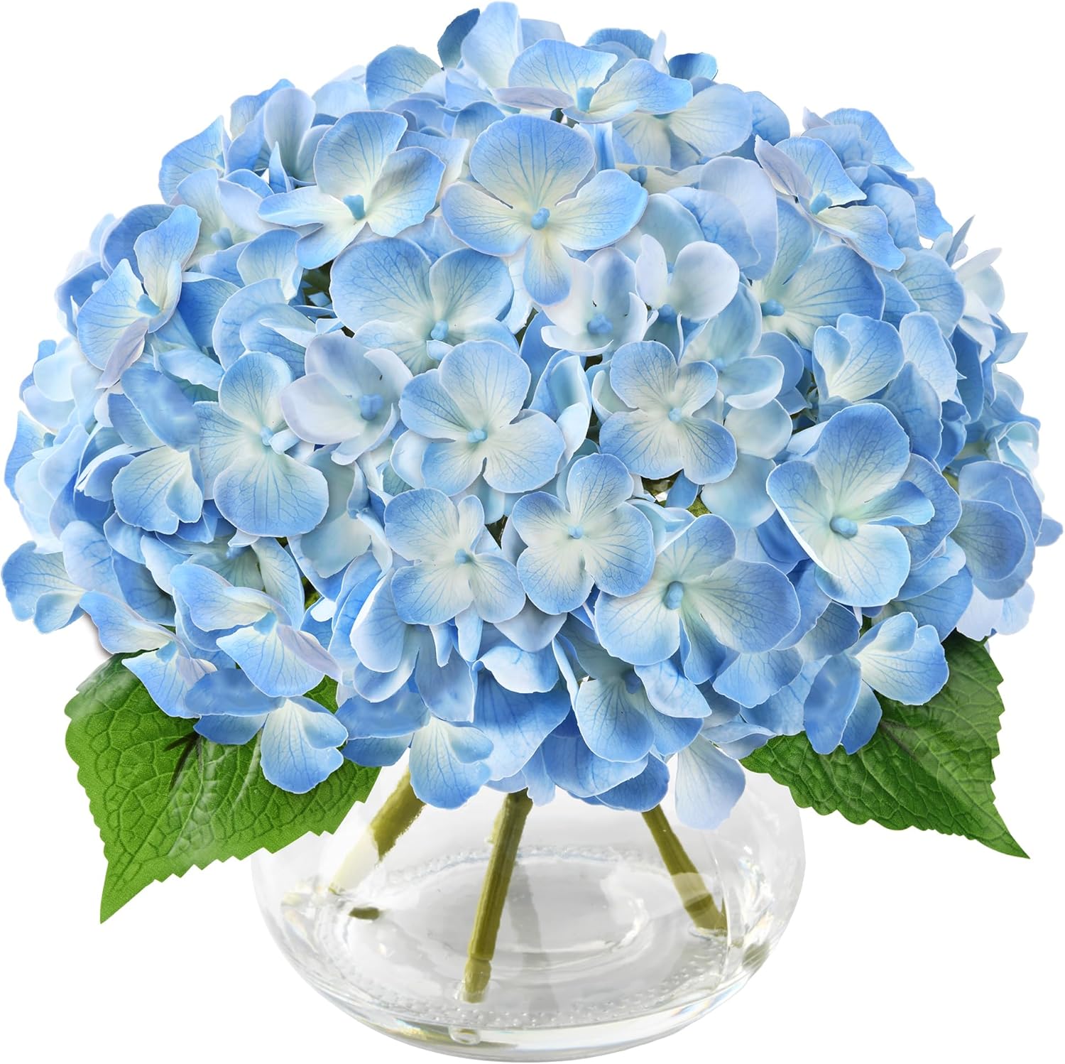 Artificial Hydrangea Flowers Arrangements in Glass Vase for Home Decoration, Faux Hydrangea Flowers for Floral Arrangements with Faux Water Wedding Bouquets Kitchen Table Centerpiece Decorations
