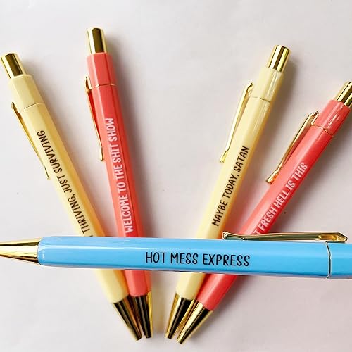 Miniatura 4 de Jxueych 5 bolígrafos divertidos de Navidad con papel, tinta negra mediana de 0.039 in, juego de bolígrafos navideños para escritos diarios, regalos