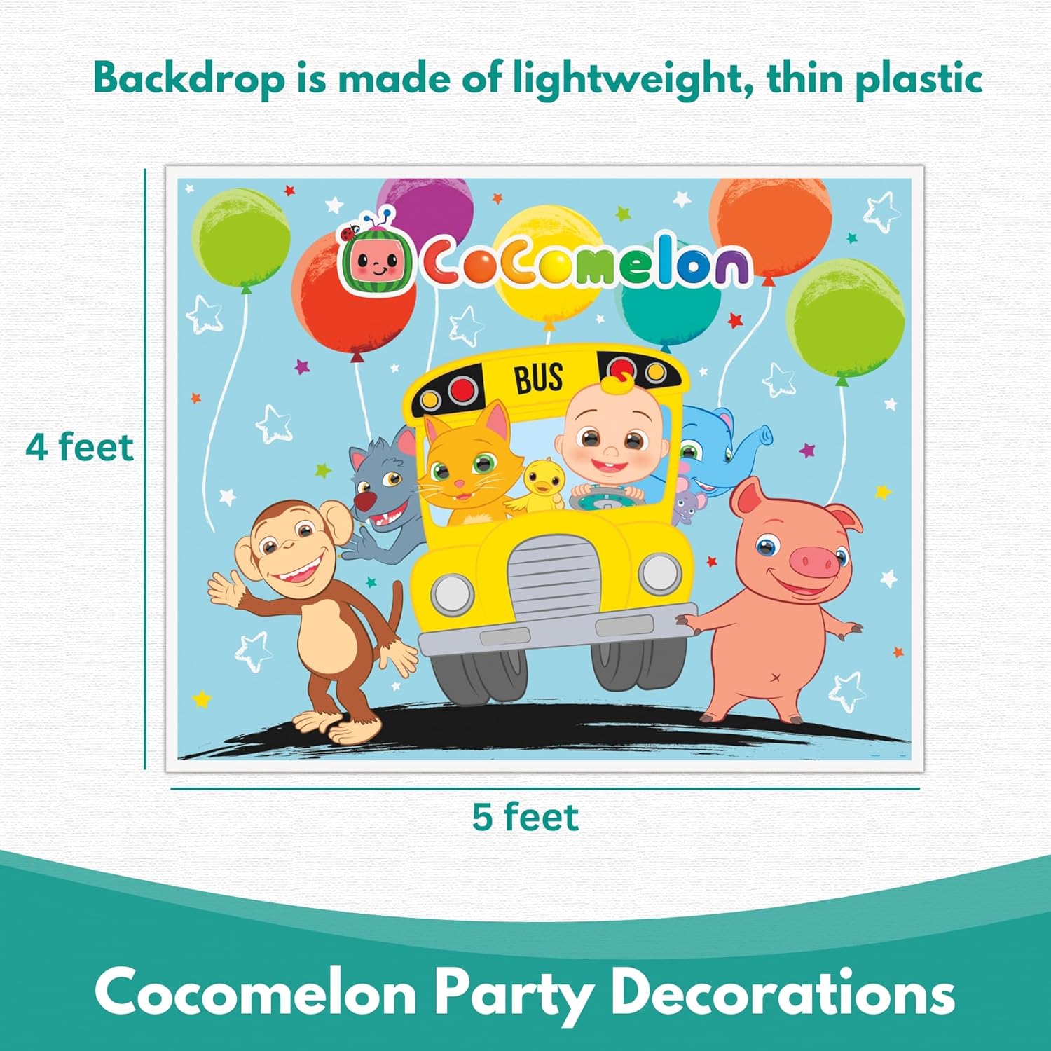Unique Cocomelon Birthday Decorations - Bundle with Plastic Cocomelon Backdrop, Banner, Balloons and Checklist - Party Decorations and Supplies
