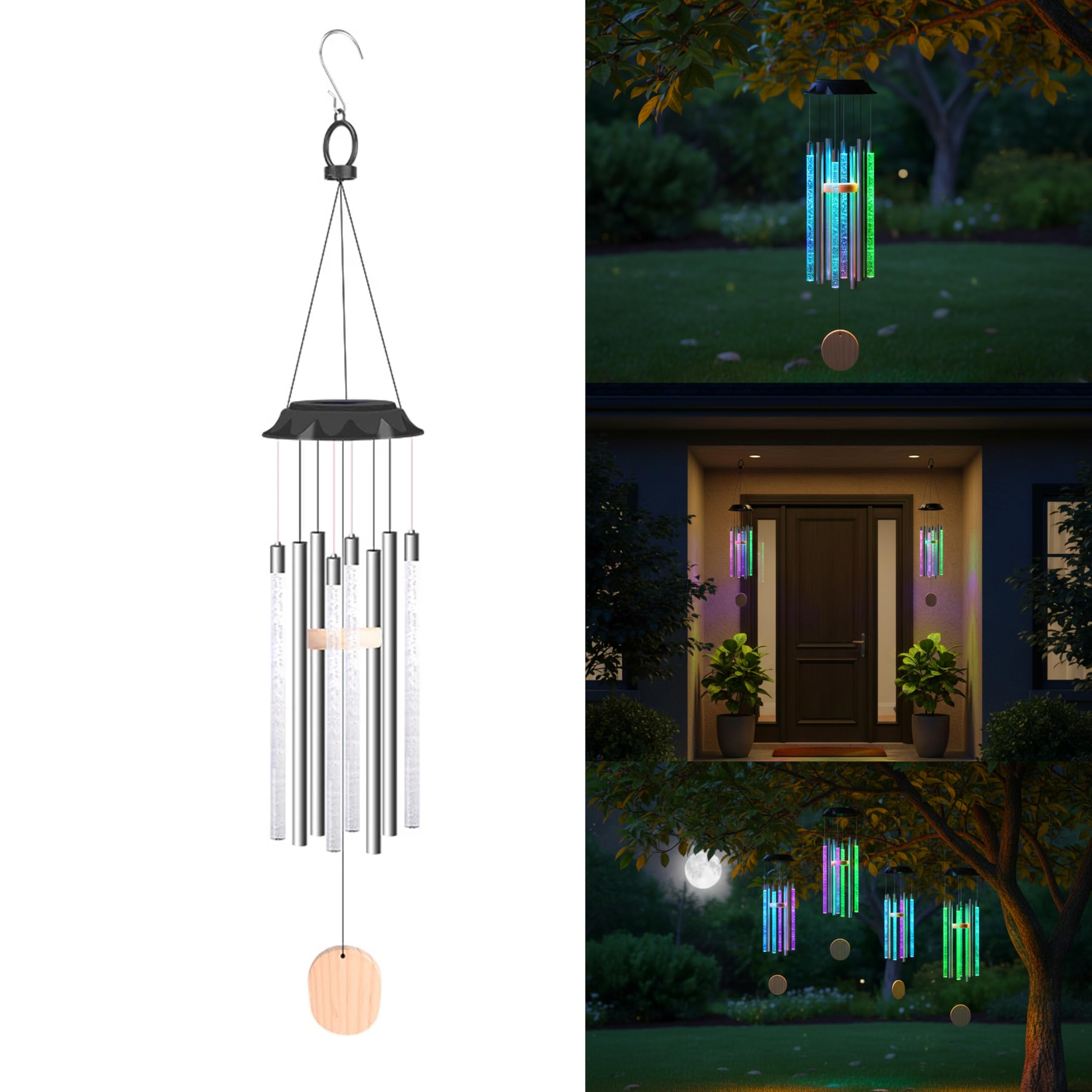 homehop solar light outdoor home waterproof multicolor with musical bubble column windchime led decorative hanging lamp for balcony, garden, patio, courtyard