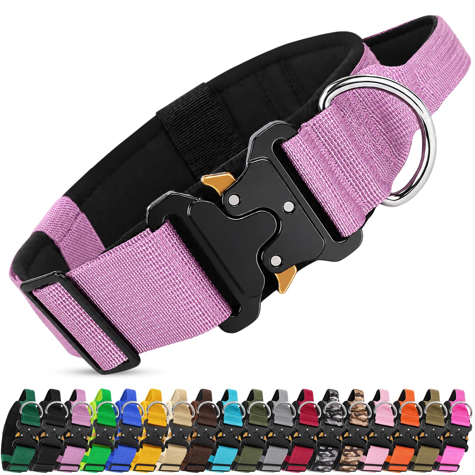 Olcyren Tactical Dog Collar, Soft Padded Nylon Breathable Dog Collar with Heavy Duty Metal Buckle, Adjustable Wide Thick Strong Pet Collars with Handle for Medium Large Girl Boy Dogs (Purple, XL)