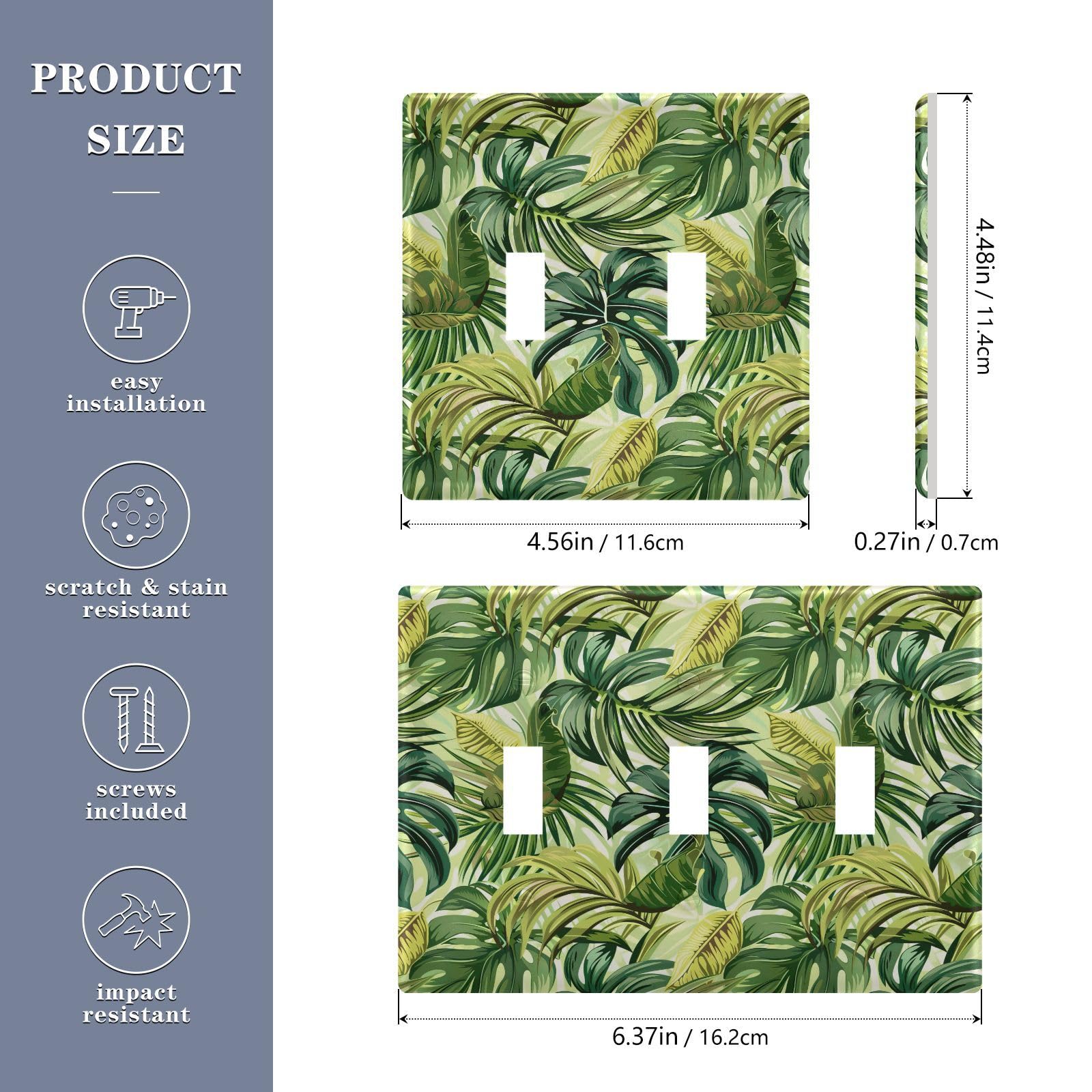 Light Switch Cover Avocado Tropical Leaves Wall Plates for Electrical Outlets 3 Gang 202b5872