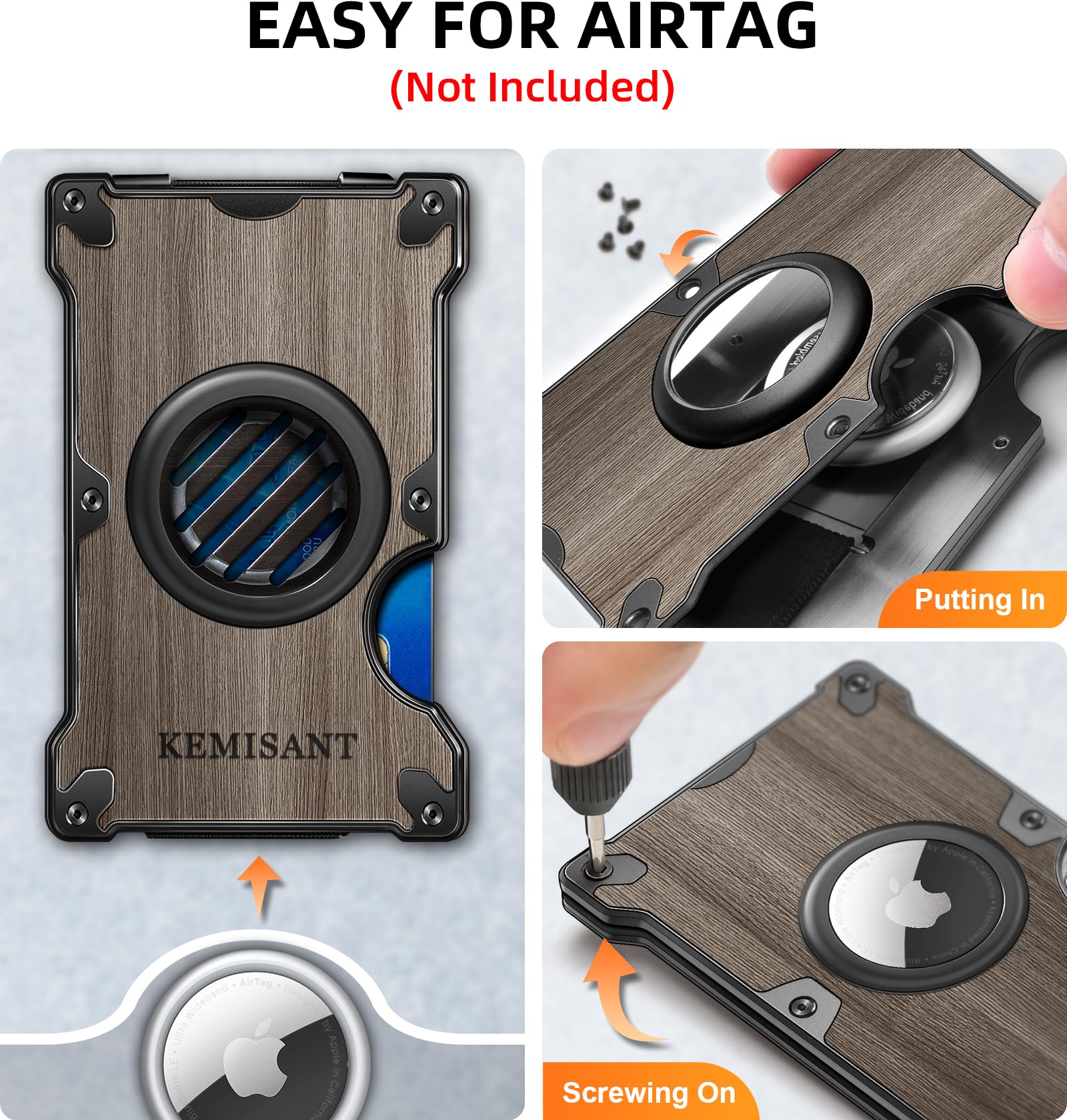 KEMISANT Men Airtag Wallet, Slim Wallet Front Pocket Money Clip for Gift Men Aluminum Card Holder RFID Blocking 15Cards