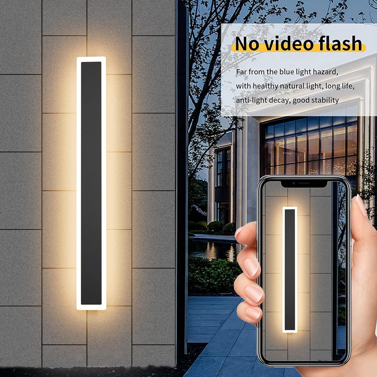 Aipsun 2 Pack Black Outdoor Wall Light 39.4inch Modern LED Exterior Wall Sconce, Long LED Linear Exterior Lights 3000K for House Living Room Corridor