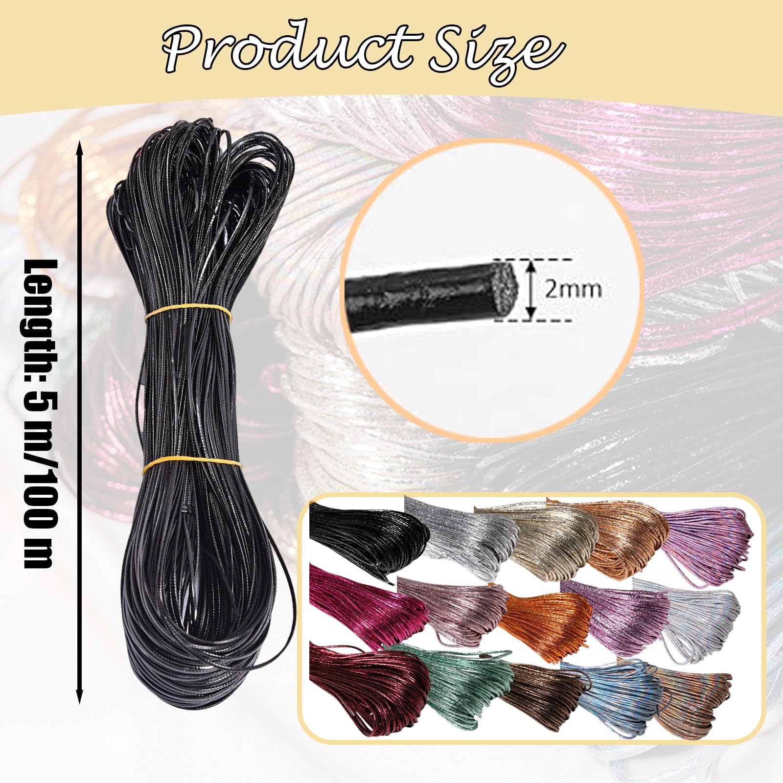 100 m x 2 mm skórzany pasek do biżuterii, pasek skórzany, okrągły sznurek skórzany z powierzchnią crackle, taśma do biżuterii, skórzana taśma do majsterkowania, sztuczna skóra, sznurek do