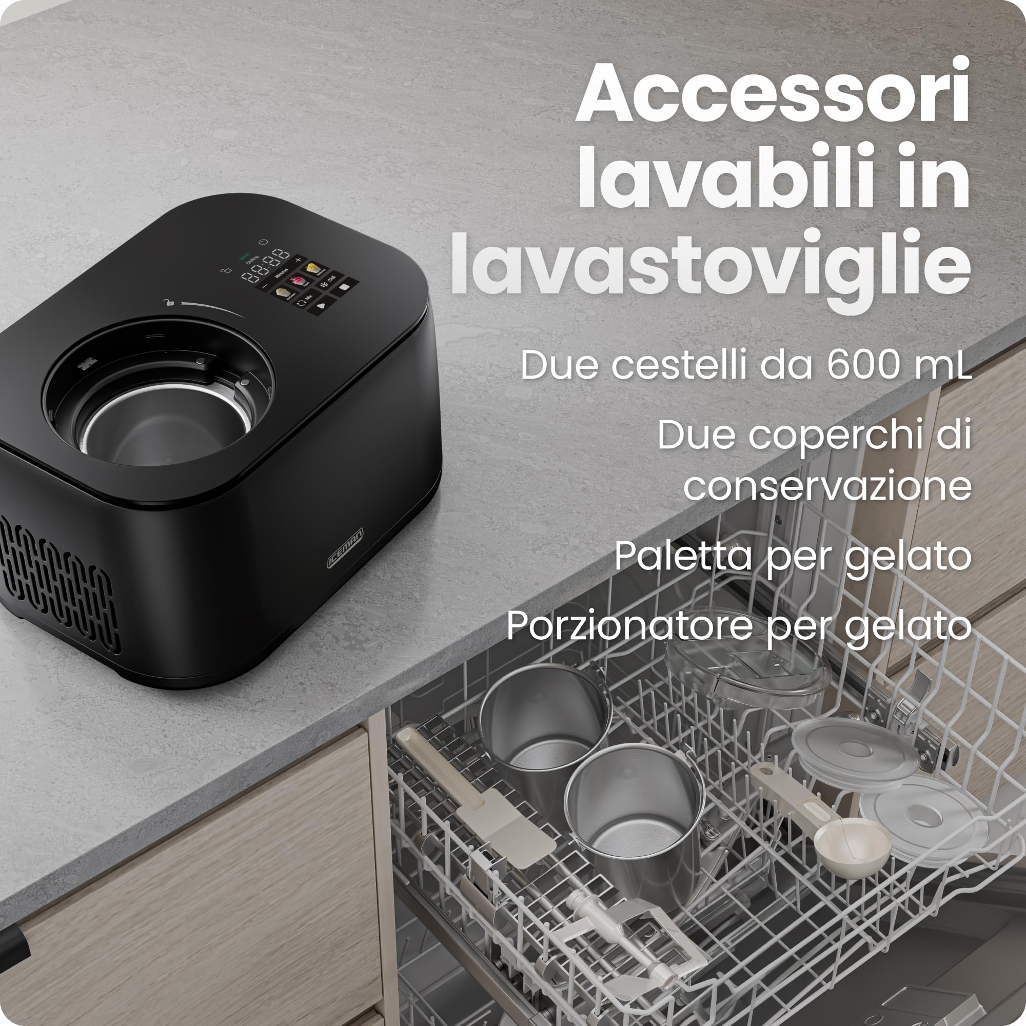 Iceman da Chefman Gelatiera, Niente Pre-congelamento, con Compressore Integrato, Per Gelato, Yogurt Gelato, Sorbetto, Gelato Italiano, Display Digitale e 3 Preimpostazioni