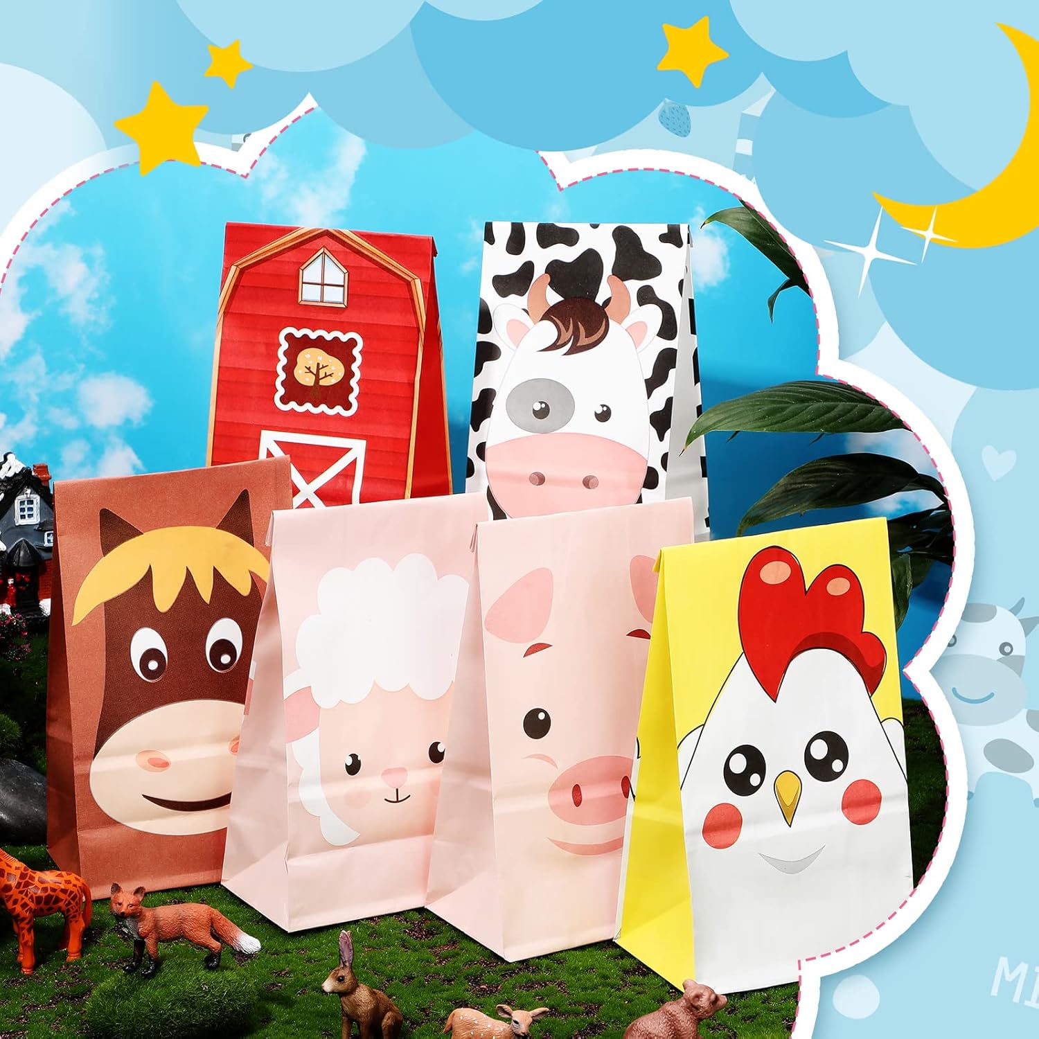 Dianelhall 30 Pack Farm Party Favor Bags Animal Goodie Candy Bags for Girls Boys Farm Theme Birthday Decorations Baby Shower Party Supplies Return Gifts, 6 Designs - Image 6