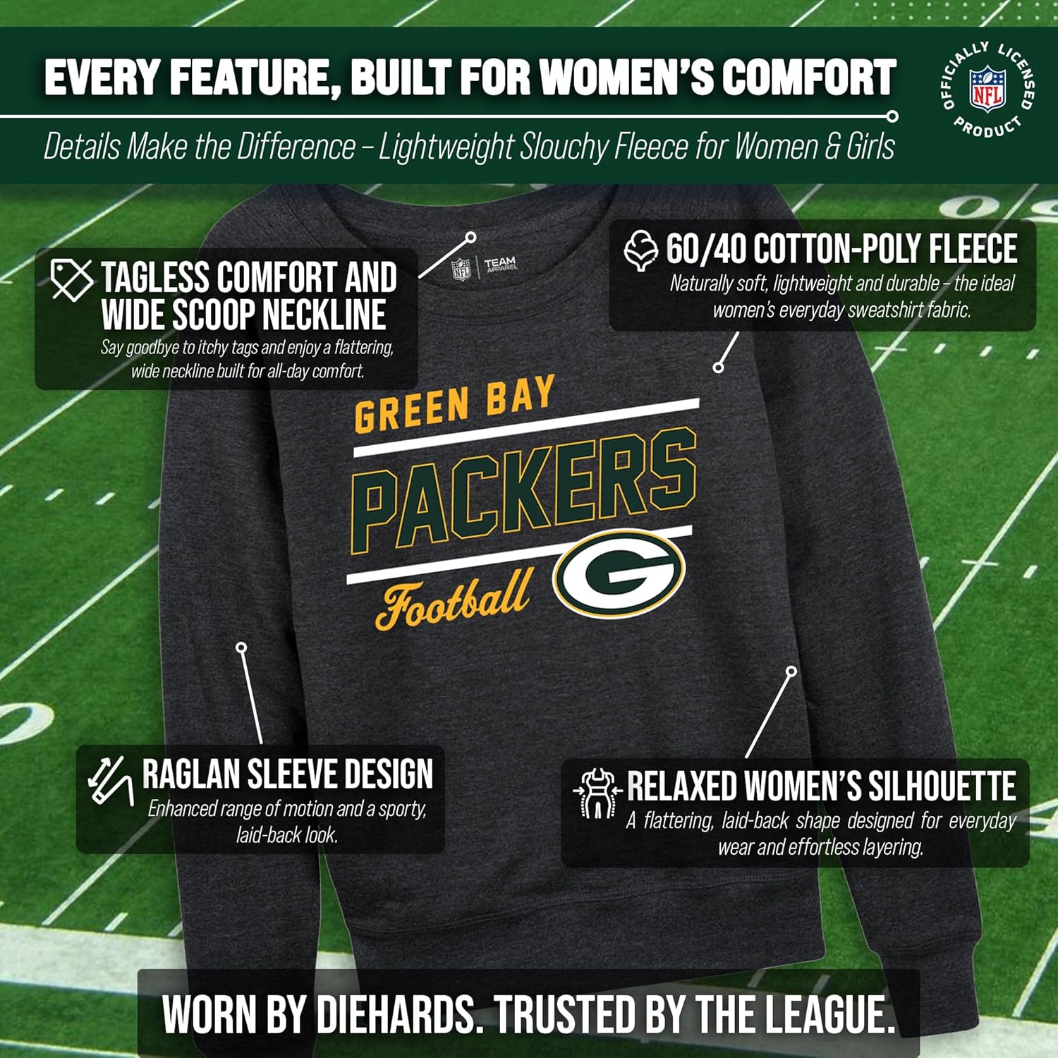 Team Fan Apparel NFL Womens Crew Neck Light Weight, Gameday Appare