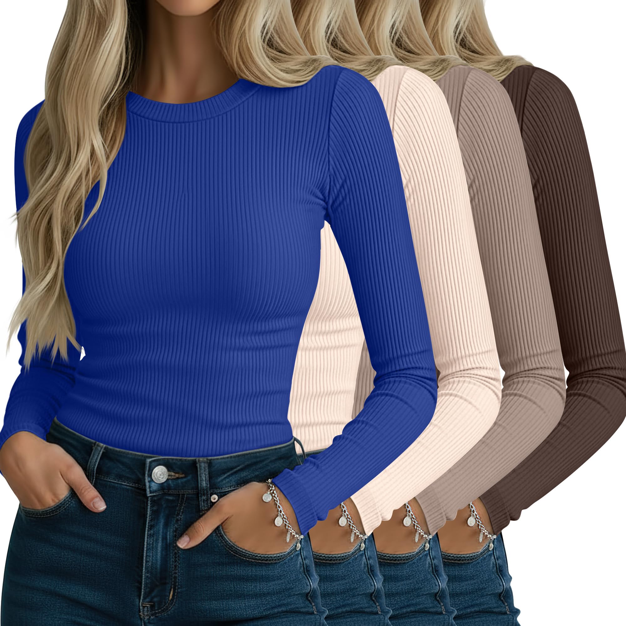 Neer 4 Pack Women's Ribbed Long Sleeve Shirts