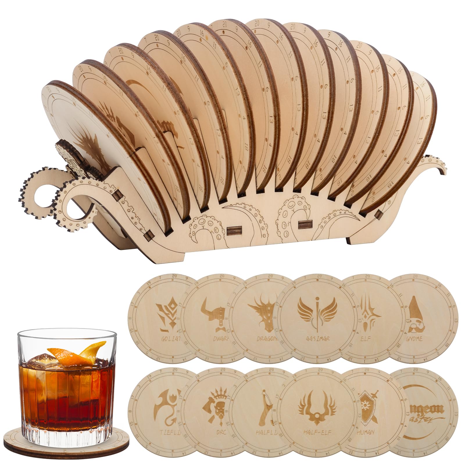 Dessous de verre en bois gravure laser tentacule style DND