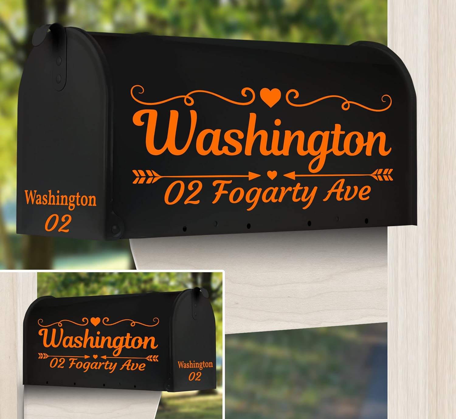 Set of 6 Personalized Mailbox Decals for Outside Waterproof Last Name Decal Custom Address Decals Vinyl Stickers, by Cus2mize Mailbox, DN2 (Orange)