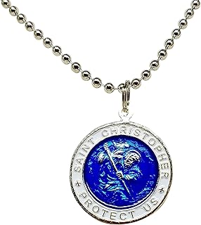 Baja Billys Ocean Creations St. Christopher Surf Necklace, Large Pendant, Royal Blue with White Rim, 23 Inch Ball Chain