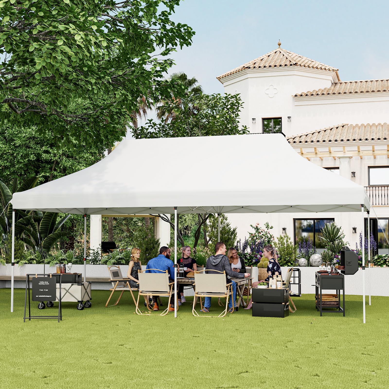 RELAX4LIFE Gazebo Pieghevole Pop-Up 3x6M con Altezza Regolabile, UV50+, 12 Picchetti, 6 Corde/Sacchi di Sabbia, Resistente per Feste e, Matrimoni,Giardino