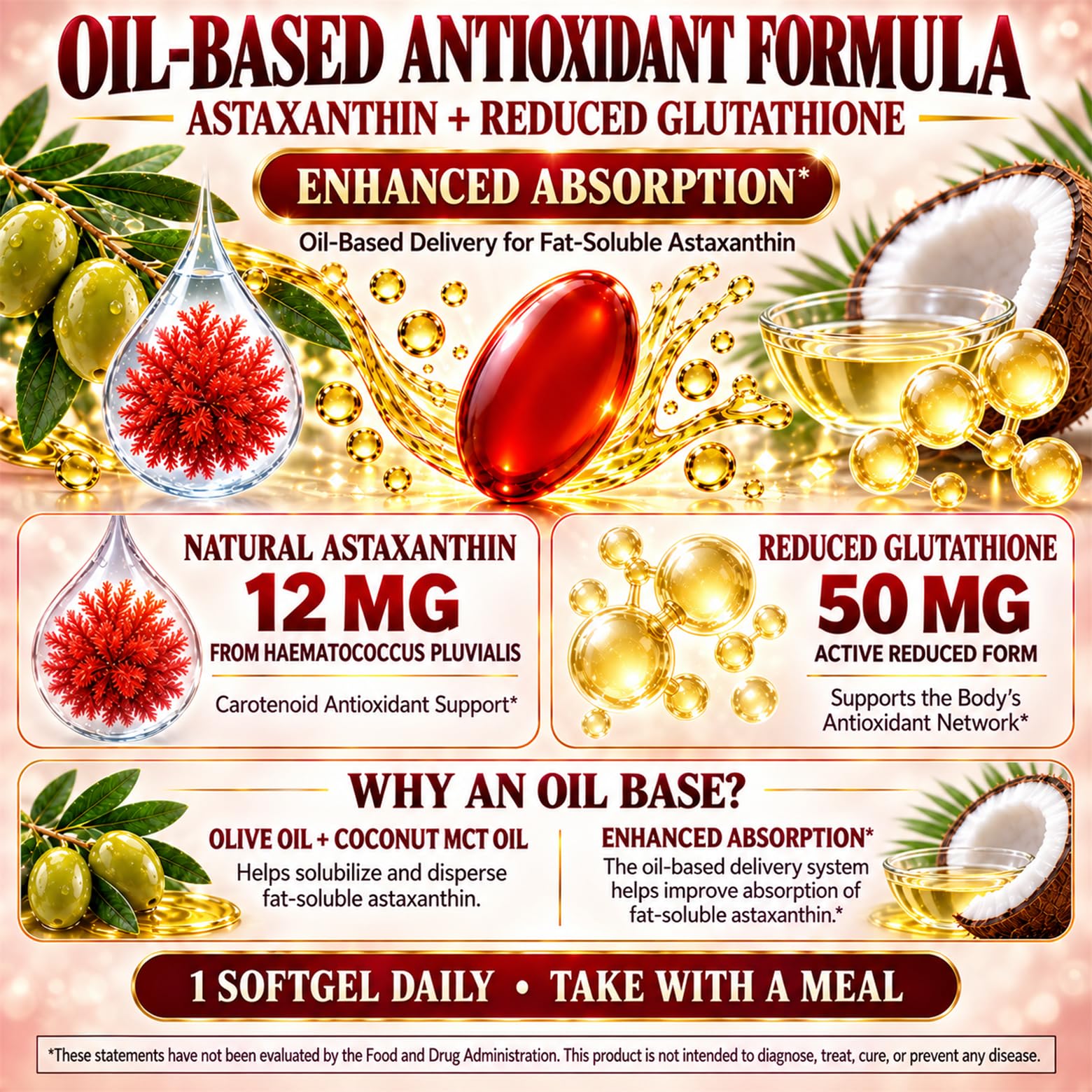 14-in-1 Astaxanthin 12mg with MCT Oil & Lutein 40mg,Zeaxanthin Supplements, Microalgae Source with Vitamin E, Glutathione & Hyaluronic Acid,120 Softgels,4 Months,Eye Health & Skin Antioxidant Support — Amazon image 6