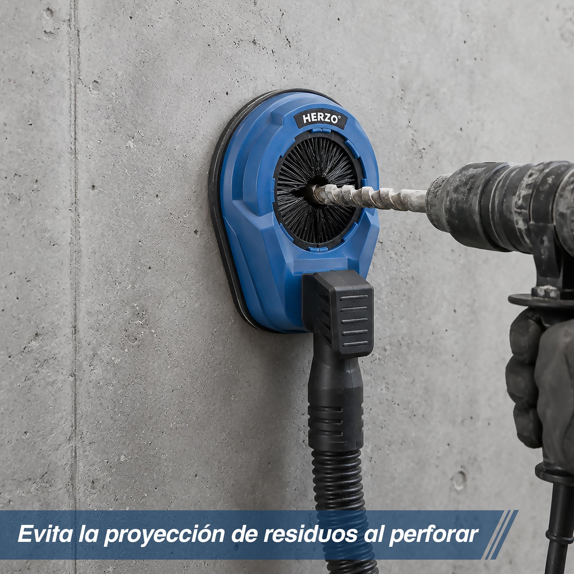 HERZO Aspirador para taladro, Colector de polvo para taladro Caperuza de aspiración para percutor/Martillo eléctrico/taladro percutor a bateria, con diámetros máximos de 70 mm