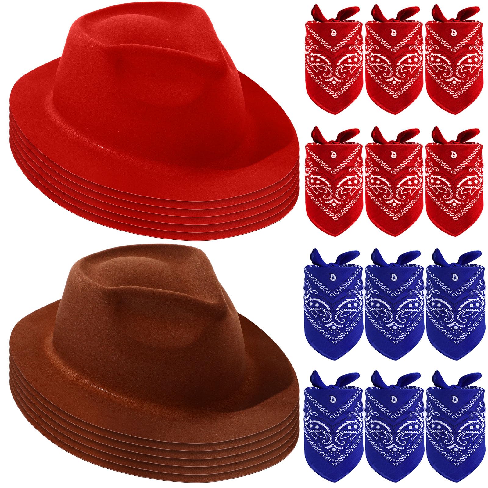 Haysandy 24 Pcs Western Cowboy Party Hats with Bandanas,Red,Brown