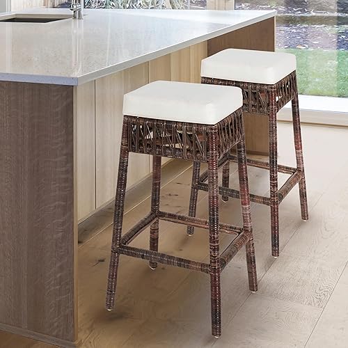 Miniatura 8 de JONATHAN Y CSL1100A Bali - Taburete de mimbre sin espalda de 25.5 pulgadas para el hogar, cocina, comedor, espacios de trabajo, cafeterías y