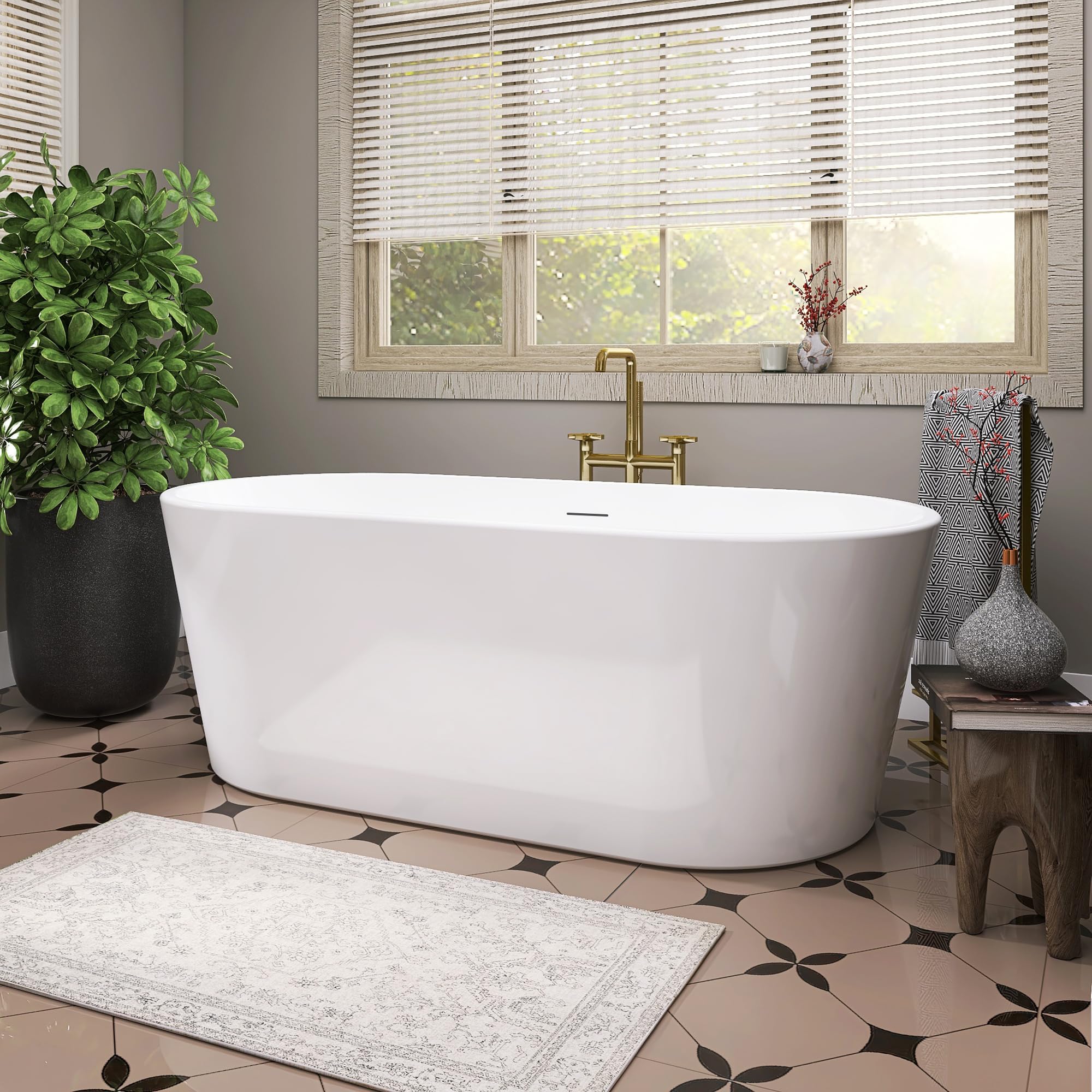 67" Stand Alone Tub, Acrylic Free Standing Tub, Classic Oval Bathroom Cold Plunge Tub Ice Baths Freestanding Bathtub cUPC Certified SY1570 (Glossy White)