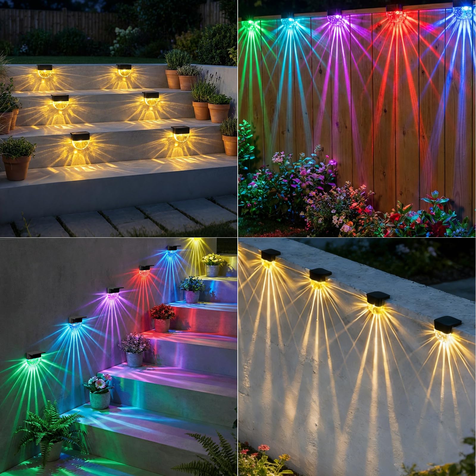 FIFlying Luces Solares Led Exterior Jardin, 6 Piezas Luz Solar Exterior, IP65 Impermeable Focos Led Solares, 3 Modelos Luz Solar Jardin, Auto ON/OFF Luces Solares para Valla Patio Escaleras Escalones