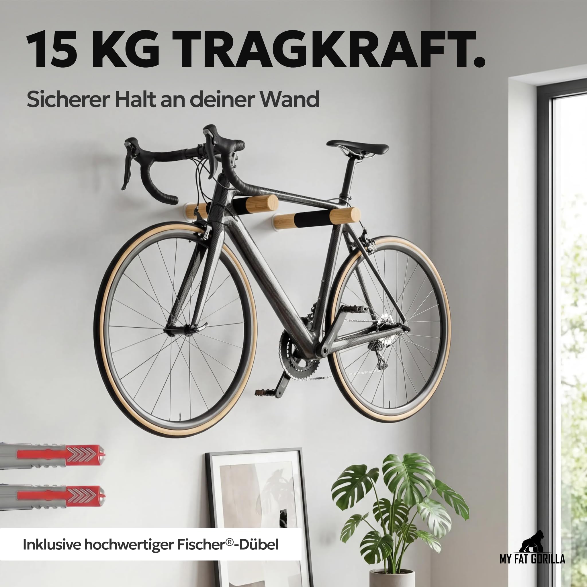 Bambus Fahrradhalterung Wand - Fahrrad Wandhalterung - Fahrradhalter Holz | BAM BOO BOX Rennrad Halterung - Bike Holder - Fahrrad Halterungen