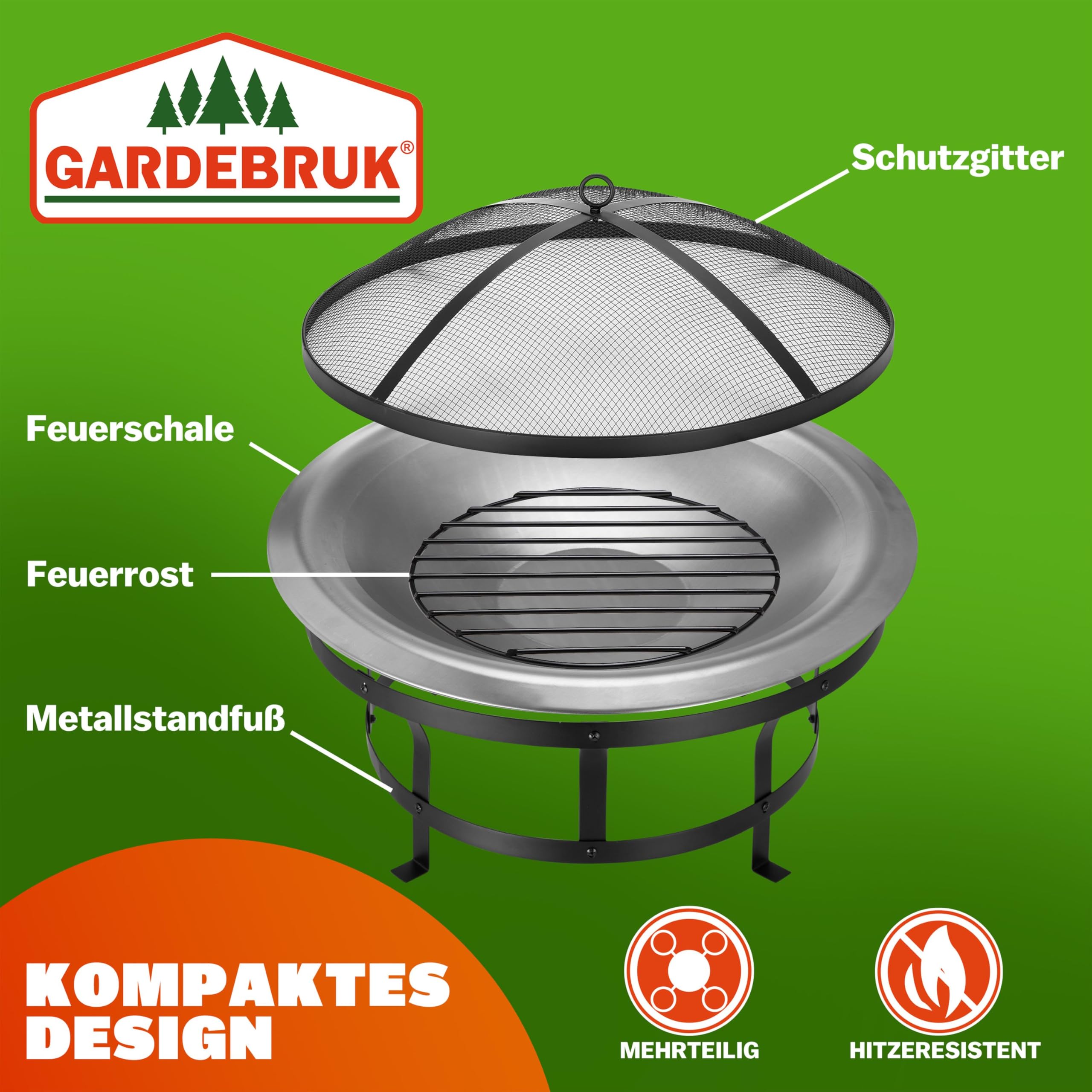Gardebruk Brasero Exterior Hoguera Redonda 75cm para Jardín Patio Estufa Terraza de Acero Inoxidable