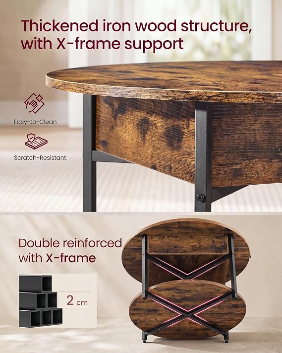 VASAGLE Round Coffee Table, Lift Top Table with Hidden Storage