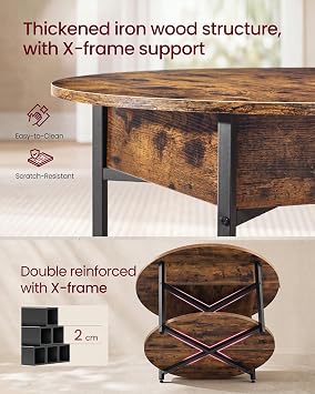 VASAGLE Round Coffee Table, Lift Top Table with Hidden Storage