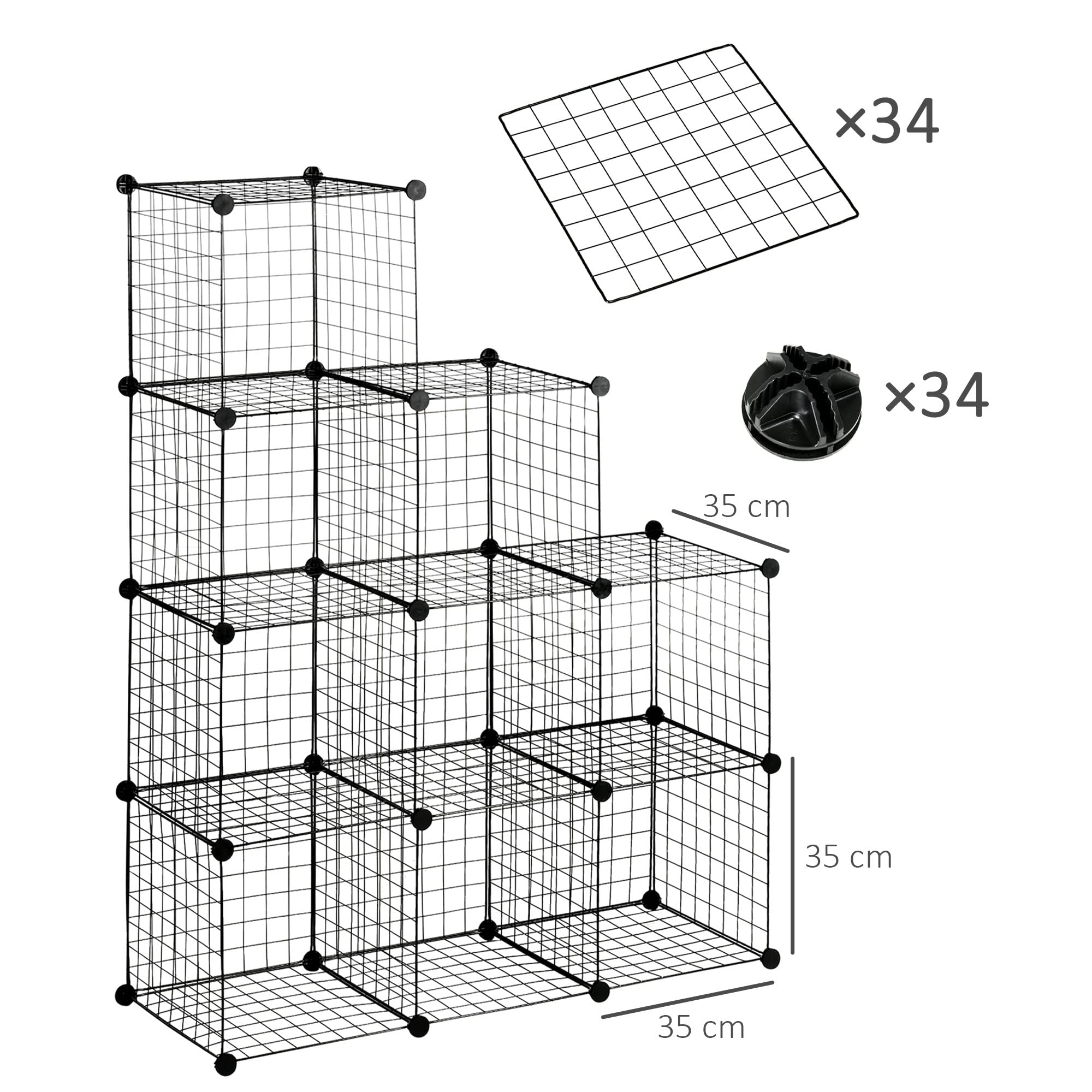 HOMCOM Étagère Modulable Meuble de Rangement Cube 9 Compartiments Noir | Étagère Cube DIY en Treillis Métallique, pour Salon, Chambre à Coucher