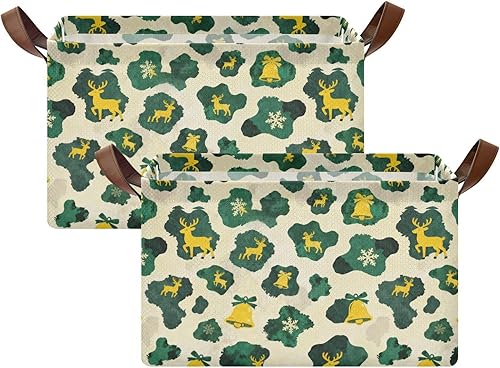 Miniatura 2 de Christmas Cow Fur Print Green and Yellow Large Storage Boxes Baskets Fabric Storage Bins with Handles Organizing Closet Shelf for Shelves Closet