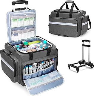 Damero Rolling Medical Bag with Detachable Trolley, Empty Emergency Response Supplies Bag with Removable Dividers, Medical Equipment Storage Bag for Home Health Nurses, Doctors, EMT, EMS, Gray