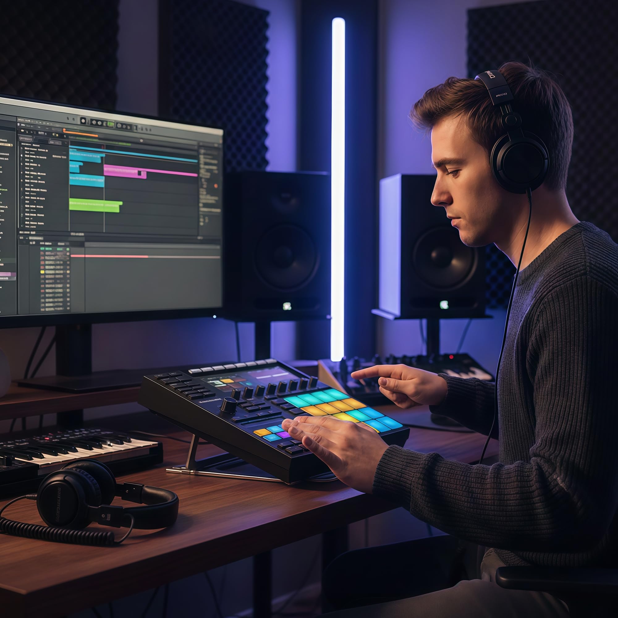 Musiin Faltbarer Ständer für Drum Controller, kompatibel mit NI Maschine MK3, Ableton Push3, Akai MPC One+, MPC Sample, MPC Live 3, Behringer Mixer, verstellbarer Aluminium-Klappständer für Heimstudio