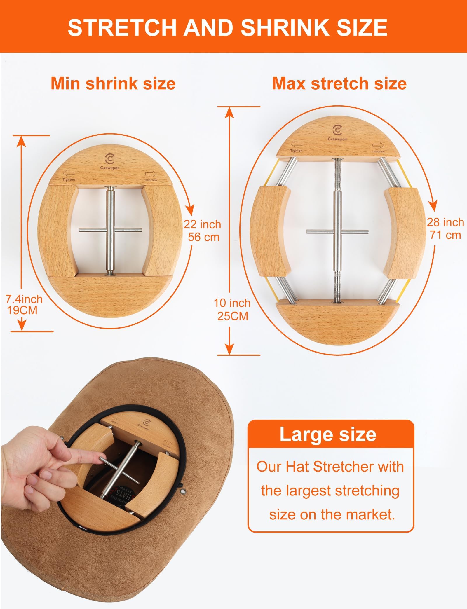 Hat Stretcher for Fitted Cowboy Hats Stretchers for Men - 4 Way Expander Extender for Baseball and Jack Caps Shaper, Felt Ball Cap Widener, Straw Hat XL Large Size Enlarger with Handle Easy to Stretch