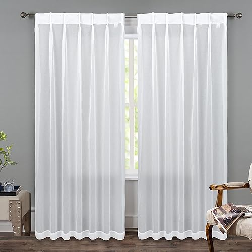 DriftAway Cortinas plisadas transparentes de 84 pulgadas de largo, juego de 2 paneles con pestaña trasera, cortinas verticales traslúcidas, DriftAway Cortinas plisadas transparentes de 84 pulgadas de largo, juego de 2 paneles con pestaña trasera, cortinas verticales traslúcidas,