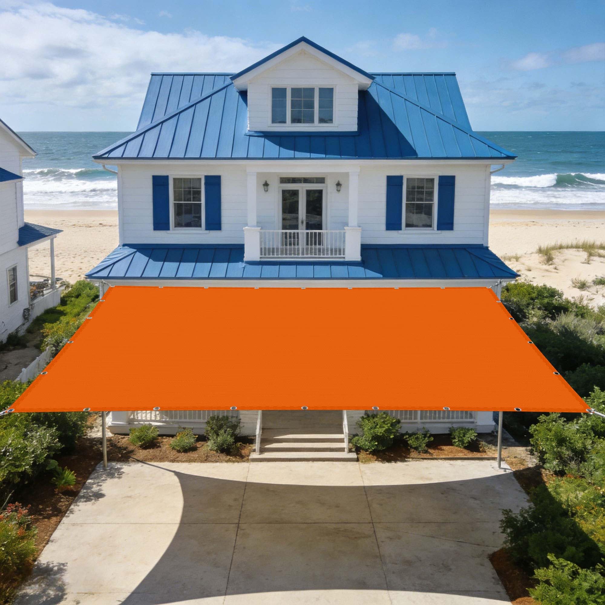Voiles ombrages 140x600 cm orange avec oeillets et cordons pour jardin et terrasse extérieure